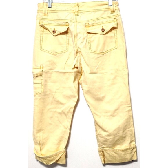 Womens Yellow Cargo Capri Pants Size Medium 6 Pocket Utility Button Zip Outdoor - Picture 2 of 8